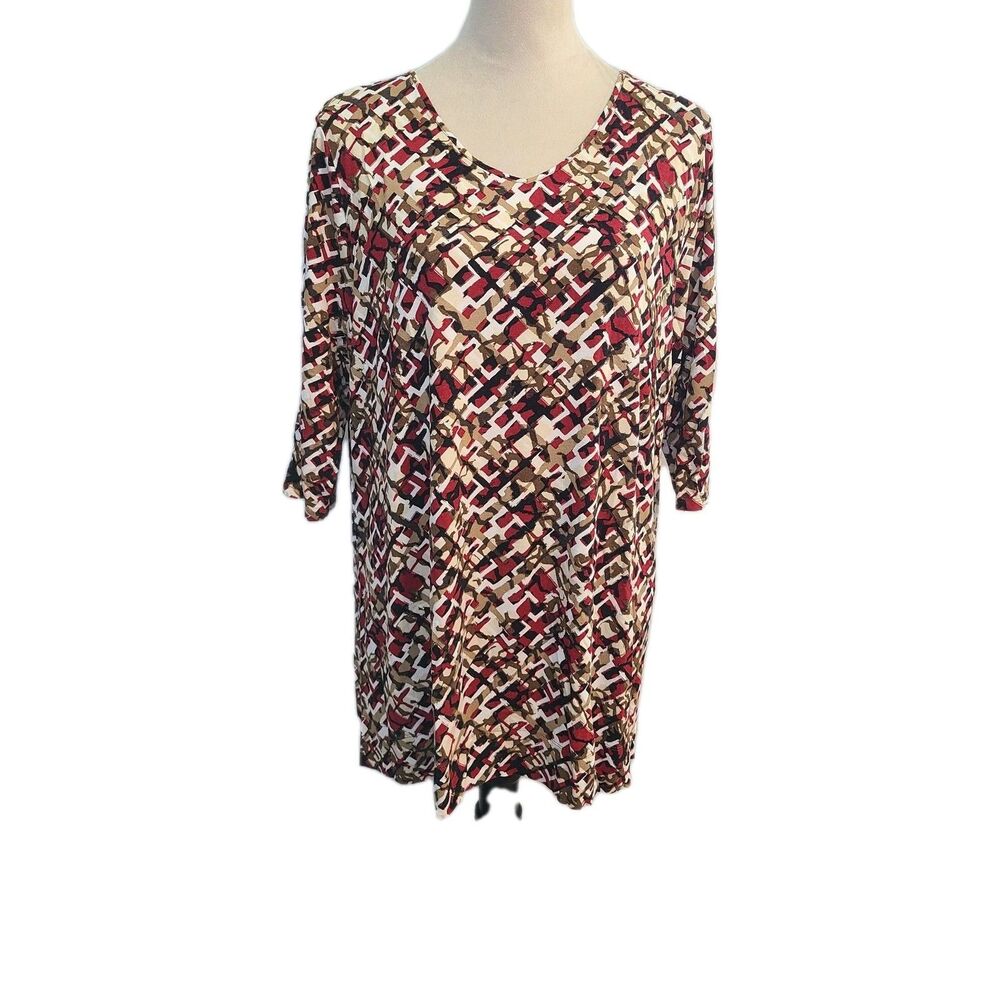 J Jill Wearever Tunic 1X Geometric Abstract Knit Tunic 3/4 Sleeve Artisanal Chic